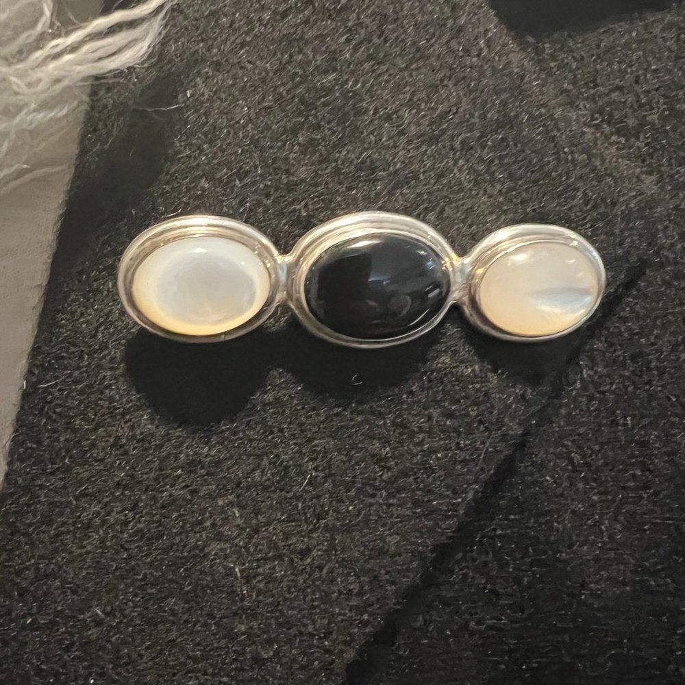 Vintage Sterling Moonstone and Onyx Brooch